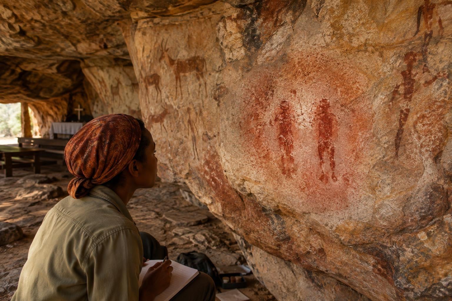 AI image: The Tiny Red Figures Hiding in a South African Rock Shelter