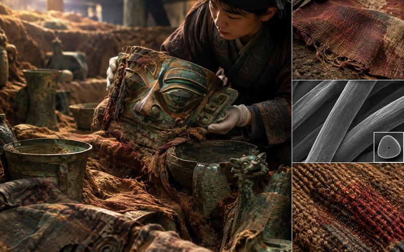 AI image: The Silk Beneath Sanxingdui’s Sacred Bronzes