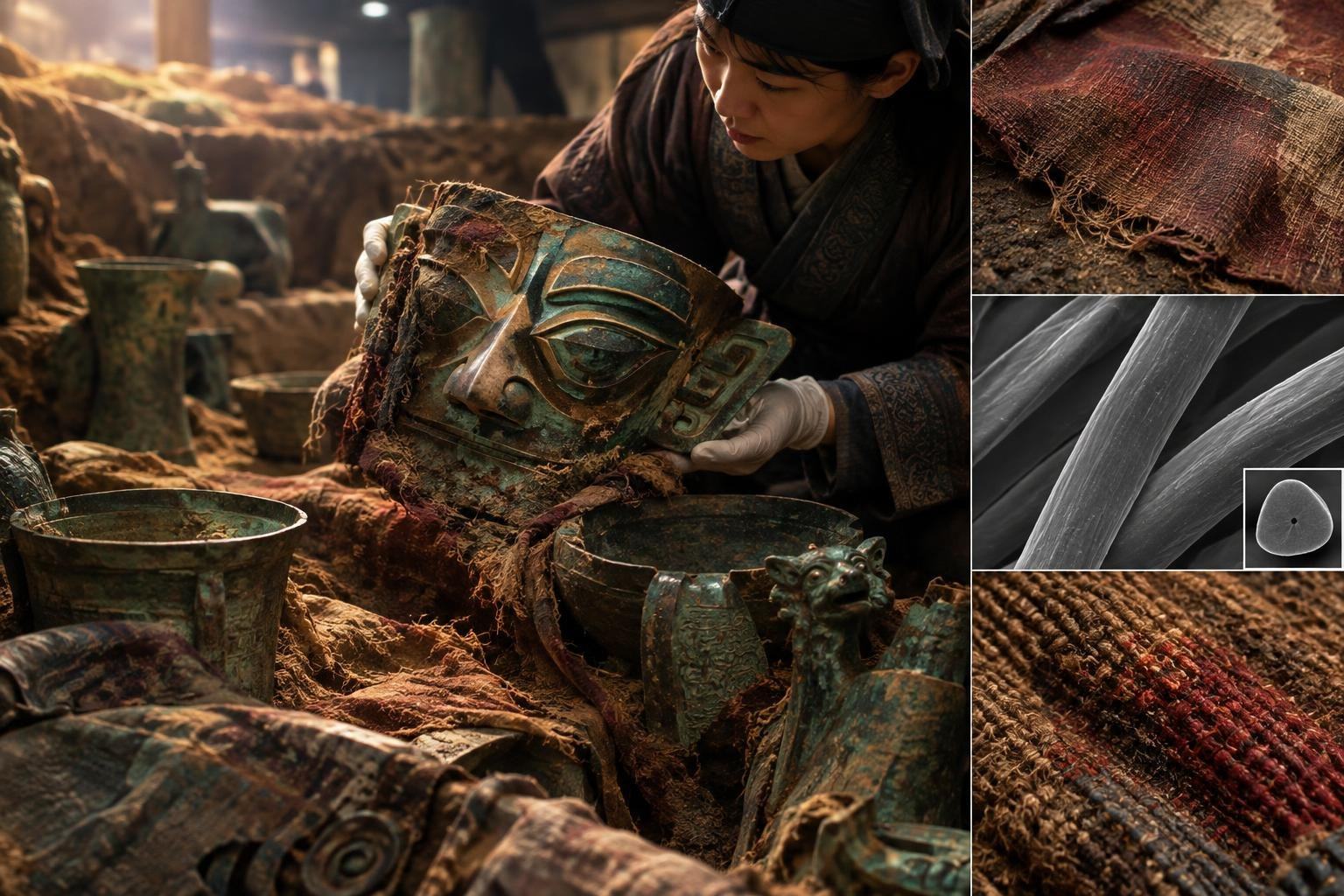 AI image: The Silk Beneath Sanxingdui’s Sacred Bronzes